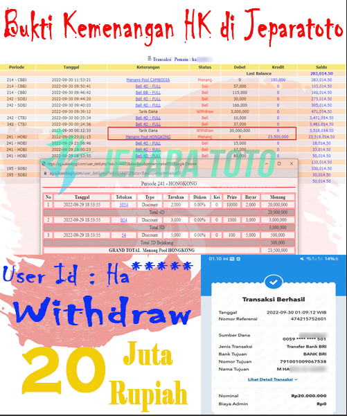 HASIL BUKTI JP HONGKONG MEMBER JEPARATOTO