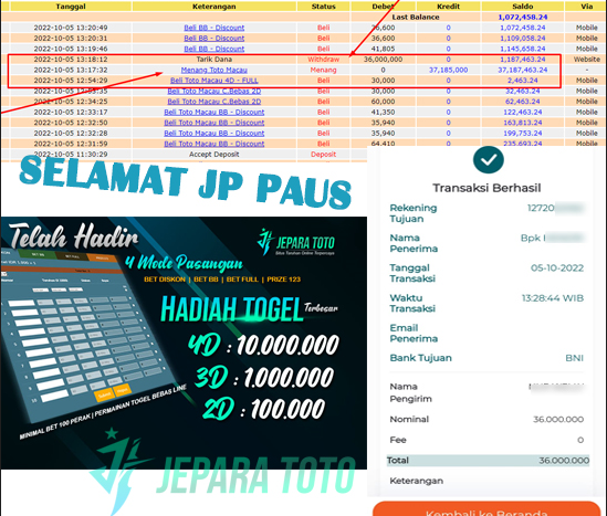 HASIL BUKTI JP TOTO MACAU POOLS MEMBER JEPARATOTO