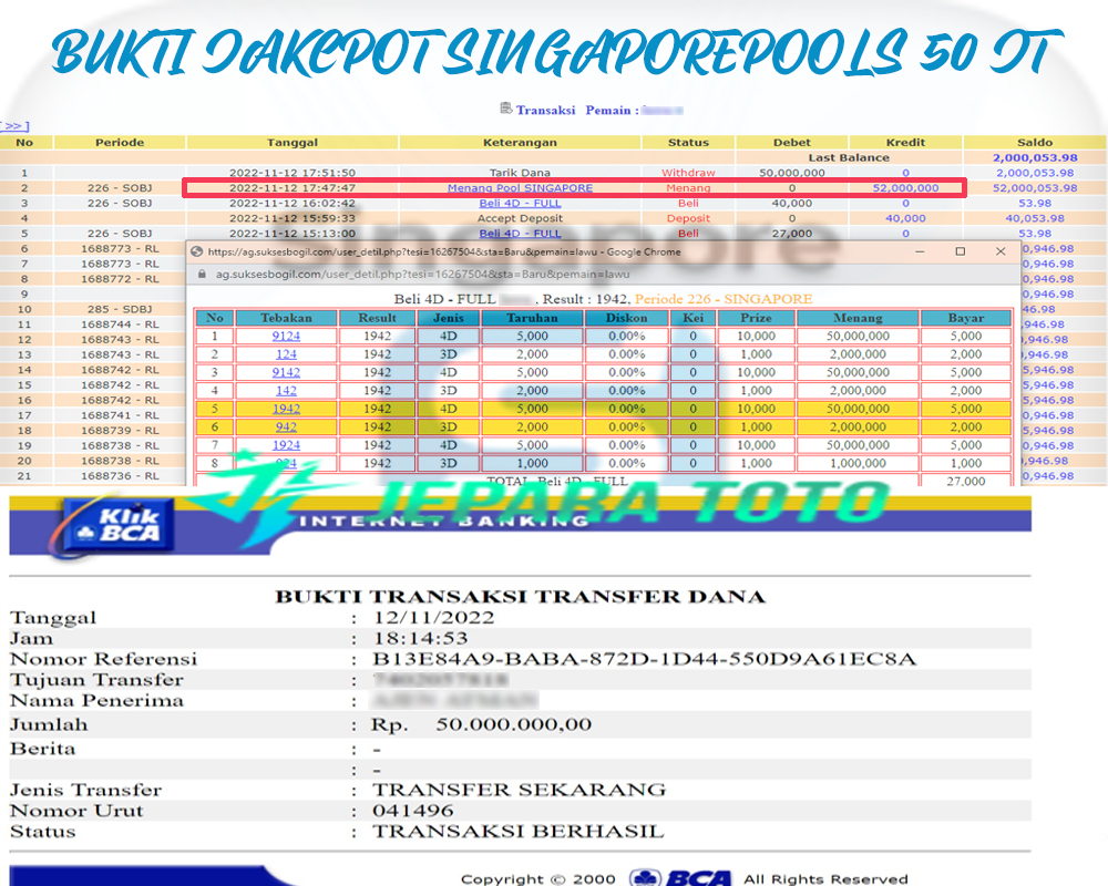 HASIL BUKTI JP SINGAPOREPOOLS MEMBER JEPARATOTO