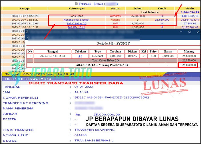 BUKTI JP MENANG SYDNEY MEMBER JEPARATOTO