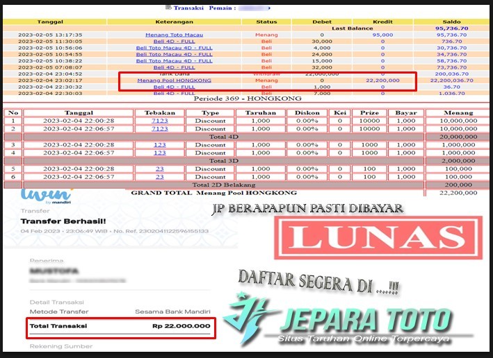 BUKTI JP MENANG HONGKONG MEMBER JEPARATOTO