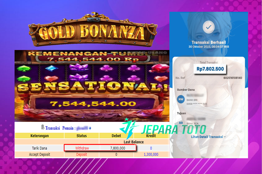 HASIL BUKTI JP SLOT GOLD BONANZA MEMBER JEPARATOTO