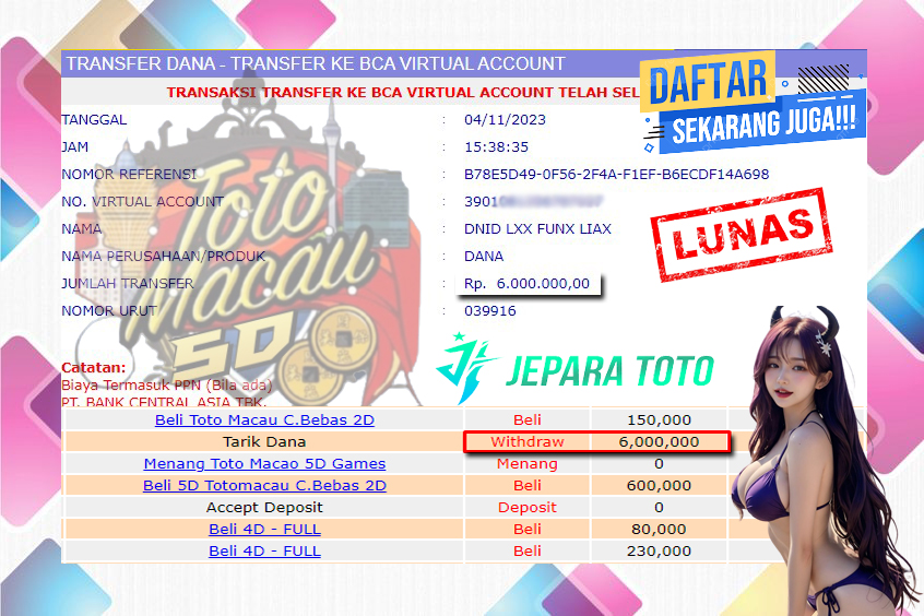 HASIL BUKTI JP TOGEL TOTOMACAU 5D POOLS MEMBER JEPARATOTO