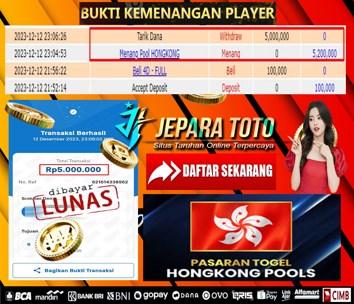 HASIL BUKTI JP TOGEL HONGKONG POOLS MEMBER JEPARATOTO