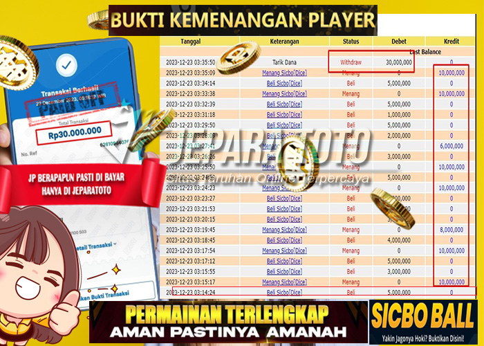 HASIL BUKTI JP WIN STRIKE LIVE GAME SICBO DICE MEMBER JEPARATOTO