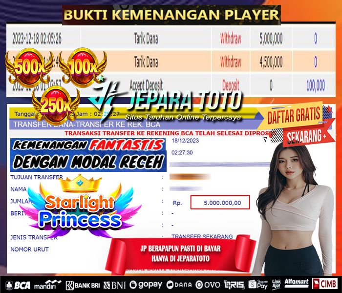 HASIL BUKTI JP SLOT STARLIGHT PRINCESS MEMBER JEPARATOTO