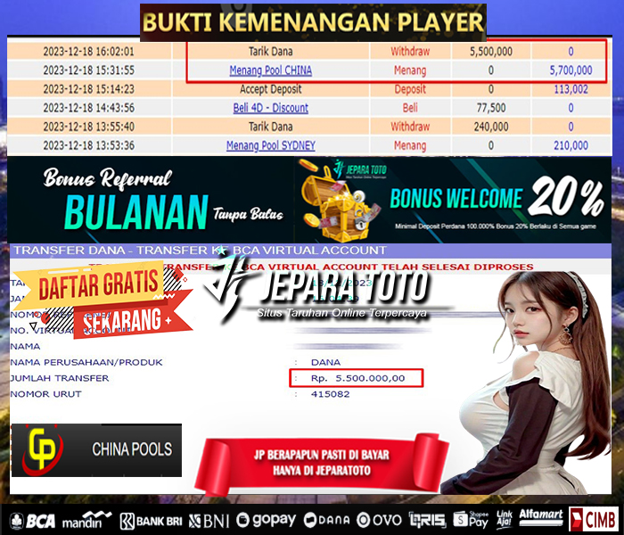 HASIL BUKTI JP TOGEL CHINA POOLS MEMBER JEPARATOTO