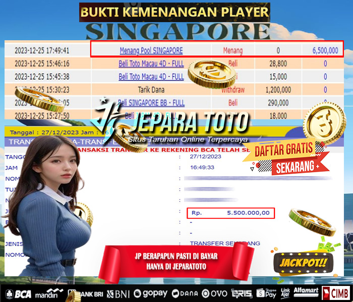 HASIL BUKTI JP TOGEL SINGAPORE POOLS MEMBER JEPARATOTO