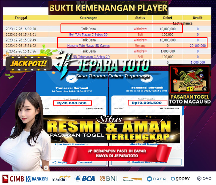 HASIL BUKTI JP TOGEL TOTOMACAU 5D POOLS MEMBER JEPARATOTO