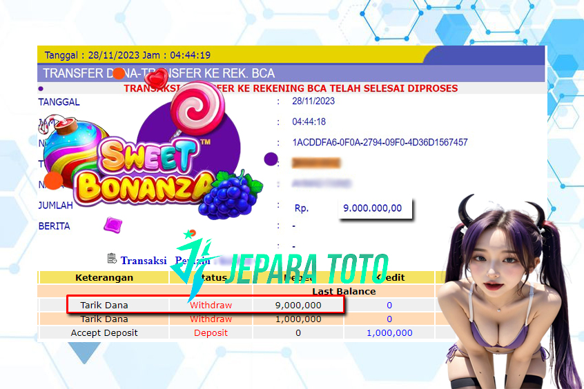 HASIL BUKTI JP SLOT SWEET BONANZA MEMBER JEPARATOTO