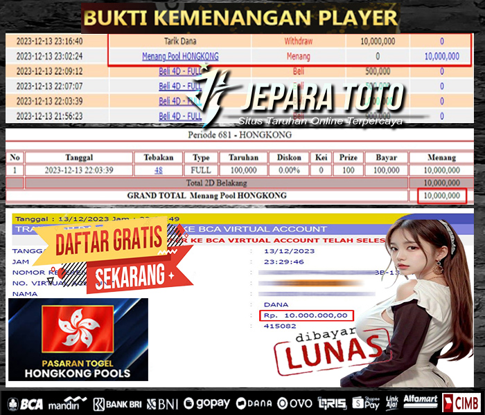 HASIL BUKTI JP TOGEL HONGKONG POOLS MEMBER JEPARATOTO