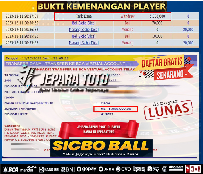 HASIL BUKTI JP LIVE GAME SICBO BALL (DICE) MEMBER JEPARATOTO