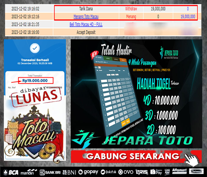 HASIL BUKTI JP TOGEL TOTOMACAU 4D POOLS MEMBER JEPARATOTO