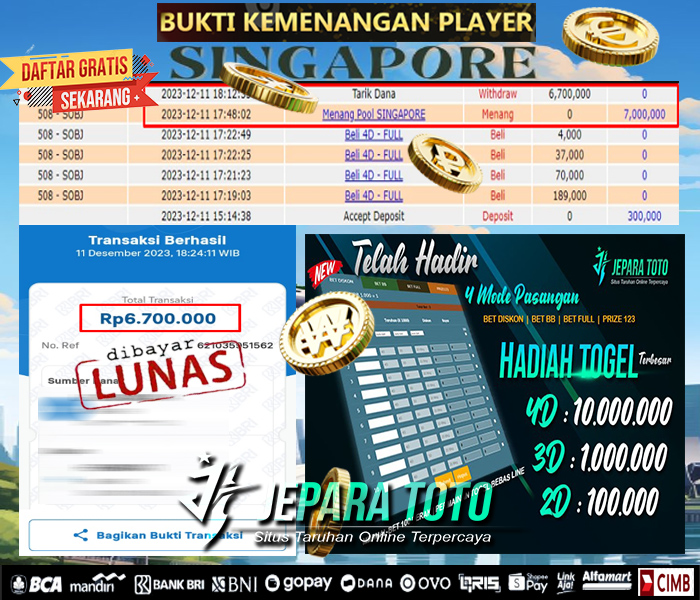 HASIL BUKTI JP TOGEL SINGAPORE POOLS MEMBER JEPARATOTO