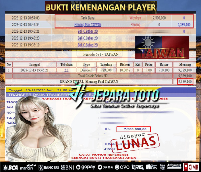 HASIL BUKTI JP TOGEL TAIWAN POOLS MEMBER JEPARATOTO