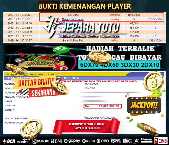 HASIL BUKTI JP TOGEL TOTOMACAU POOLS MEMBER JEPARATOTO