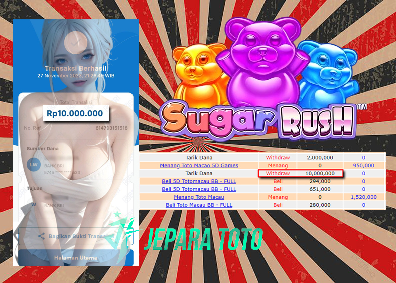 HASIL BUKTI JP SLOT SUGAR RUSH MEMBER JEPARATOTO