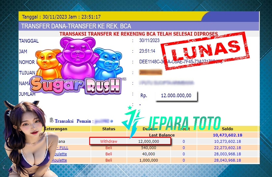 HASIL BUKTI JP SLOT SUGAR RUSH MEMBER JEPARATOTO