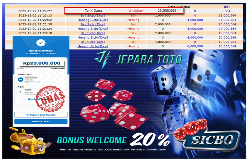 HASIL BUKTI JP LIVE GAME SICBO DICE MEMBER JEPARATOTO