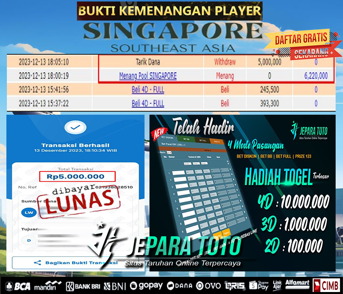 HASIL BUKTI JP TOGEL SINGAPORE POOLS MEMBER JEPARATOTO