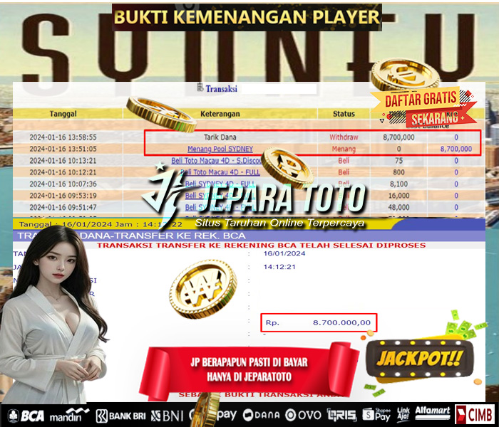 HASIL BUKTI JP TOGEL SDYNEY POOLS MEMBER JEPARATOTO