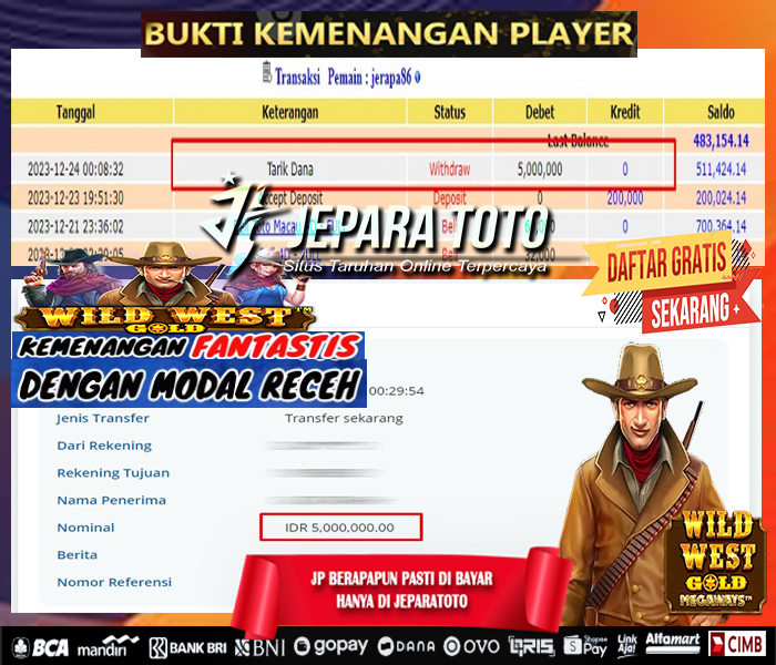 HASIL BUKTI JP SLOT WILD WEST GOLD MEMBER JEPARATOTO