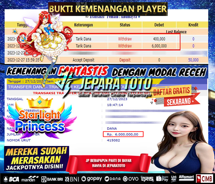 HASIL BUKTI JP SLOT STARLIGHT PRINCESS MEMBER JEPARATOTO