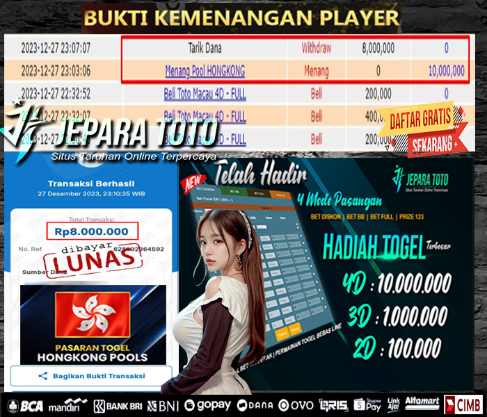 HASIL BUKTI JP TOGEL HONGKONG POOLS MEMBER JEPARATOTO