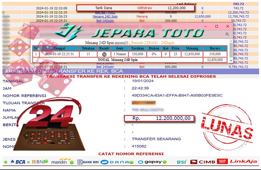 HASIL BUKTI JP LIVE GAME 24D SPIN MEMBER JEPARATOTO