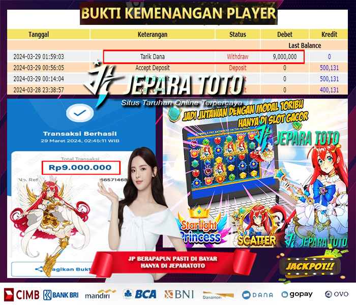 BUKTI KEMENANGAN SLOT STARLIGHT PRINCESS MEMBER JEPARATOTO