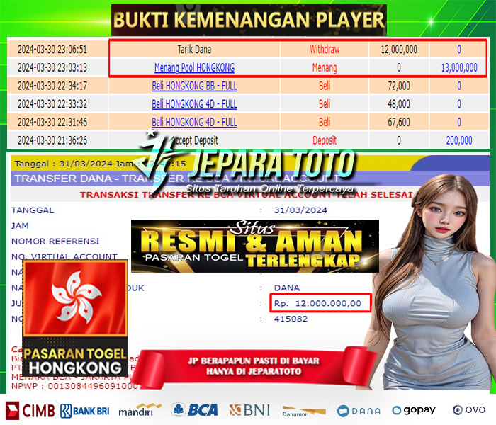 BUKTI KEMENANGAN TOGEL HONGKONG POOLS MEMBER JEPARATOTO