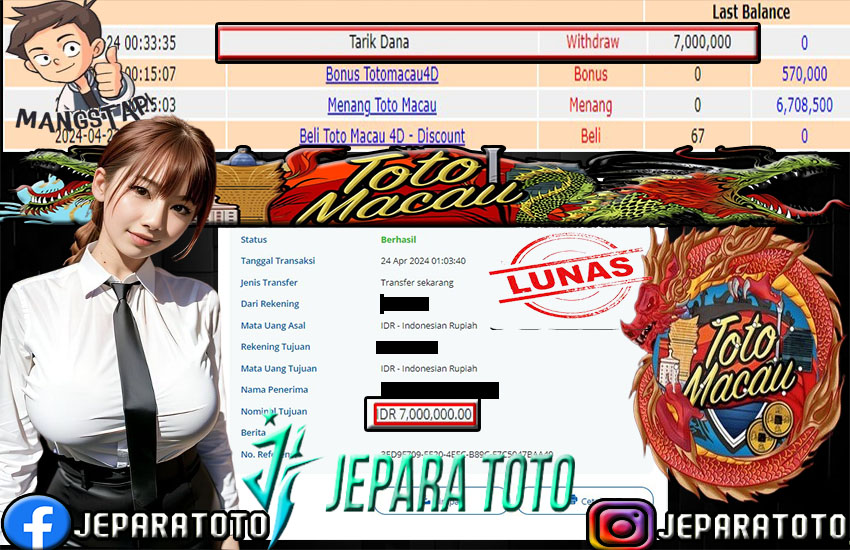 BUKTI KEMENANGAN TOGEL TOTO MACAU POOLS MEMBER JEPARATOTO