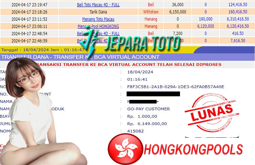 BUKTI KEMENANGAN TOGEL HONGKONG POOLS MEMBER JEPARATOTO