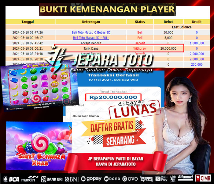 BUKTI KEMENANGAN SLOT SWEET BONANZA XMAS MEMBER JEPARATOTO