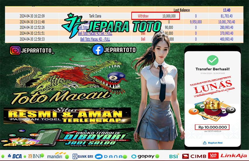 BUKTI KEMENANGAN TOGEL TOTOMACAU MEMBER JEPARATOTO