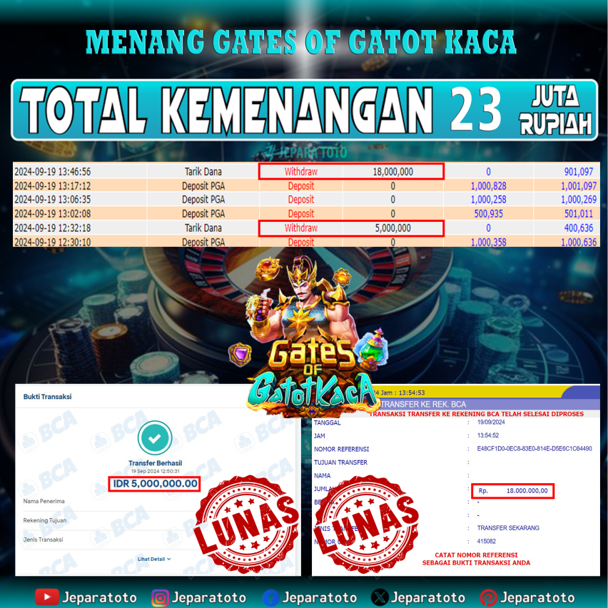 BUKTI KEMENANGAN SLOT GATES OF GATOT KACA MEMBER JEPARATOTO