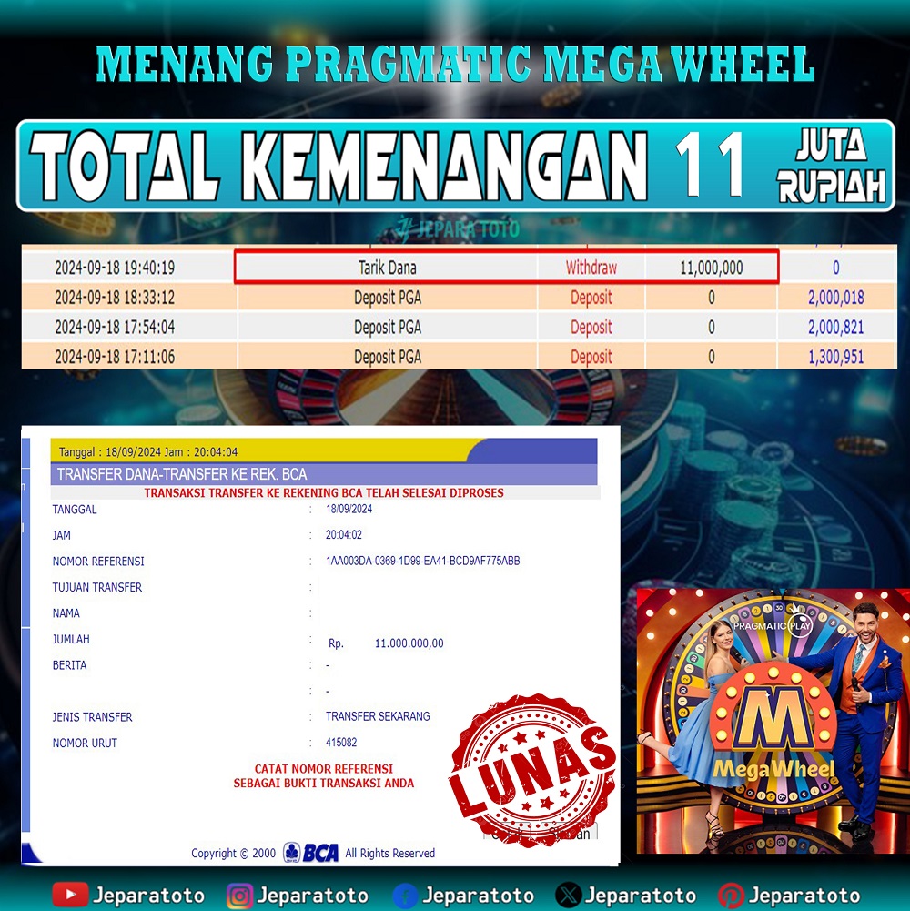 BUKTI KEMENANGAN LIVE GAME PRAGMATIC MEGA WHEEL MEMBER JEPARATOTO