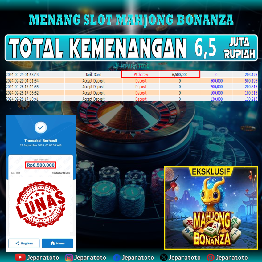 BUKTI KEMENANGAN SLOT MAHJONG BONANZA MEMBER JEPARATOTO