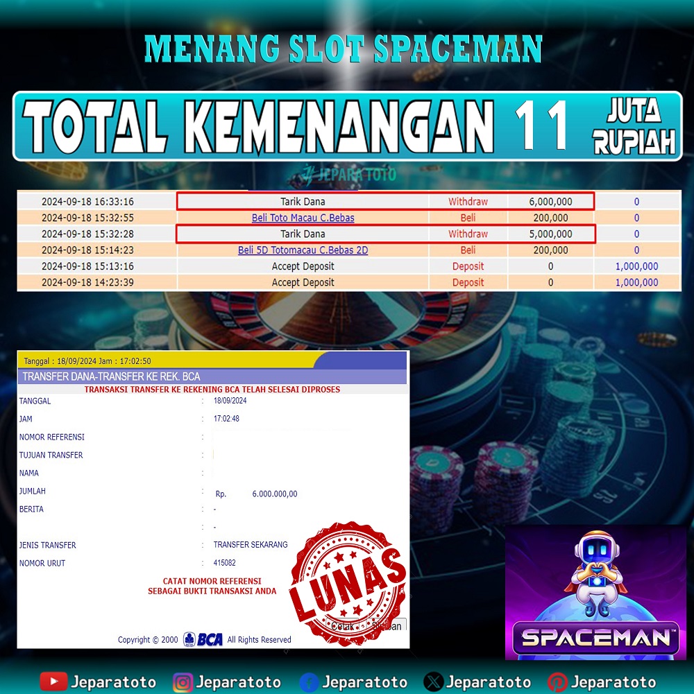 BUKTI KEMENANGAN SLOT SPACEMAN MEMBER JEPARATOTO