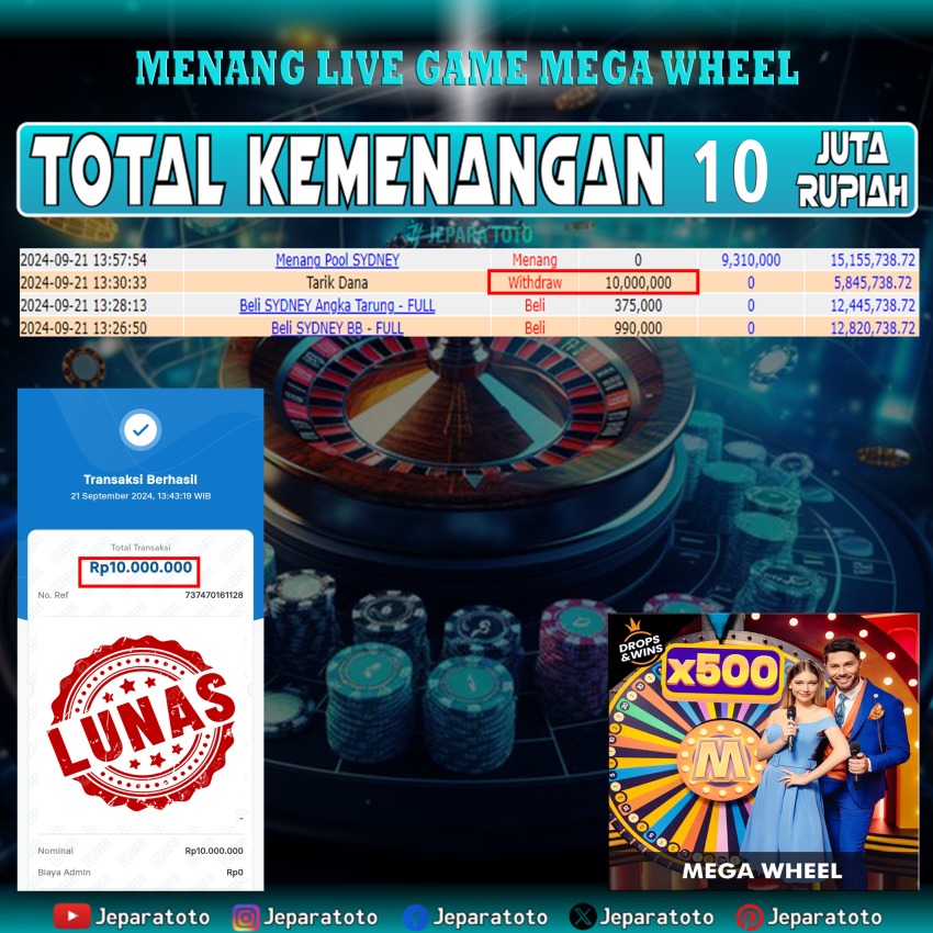 BUKTI KEMENANGAN LIVE MEGA WHEEL MEMBER JEPARATOTO