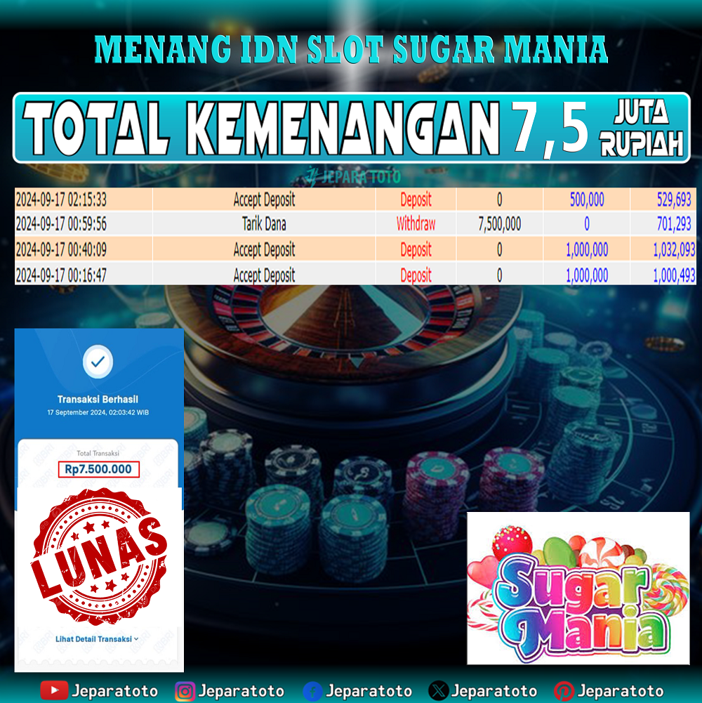 BUKTI KEMENANGAN SLOT IDN SUGAR MANIA MEMBER JEPARATOTO