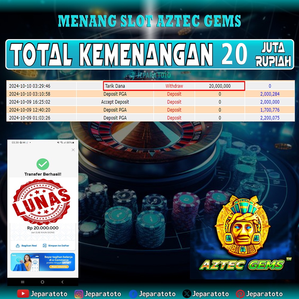 BUKTI KEMENANGAN SLOT AZTEC GEMS MEMBER JEPARATOTO