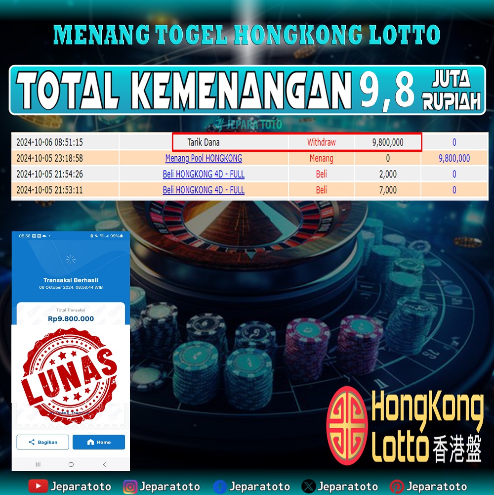 BUKTI KEMENANGAN TOGEL HONGKONG LOTTO MEMBER JEPARATOTO