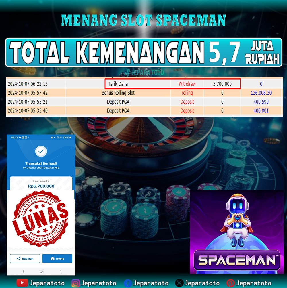 BUKTI KEMENANGAN SLOT SPACEMAN MEMBER JEPARATOTO