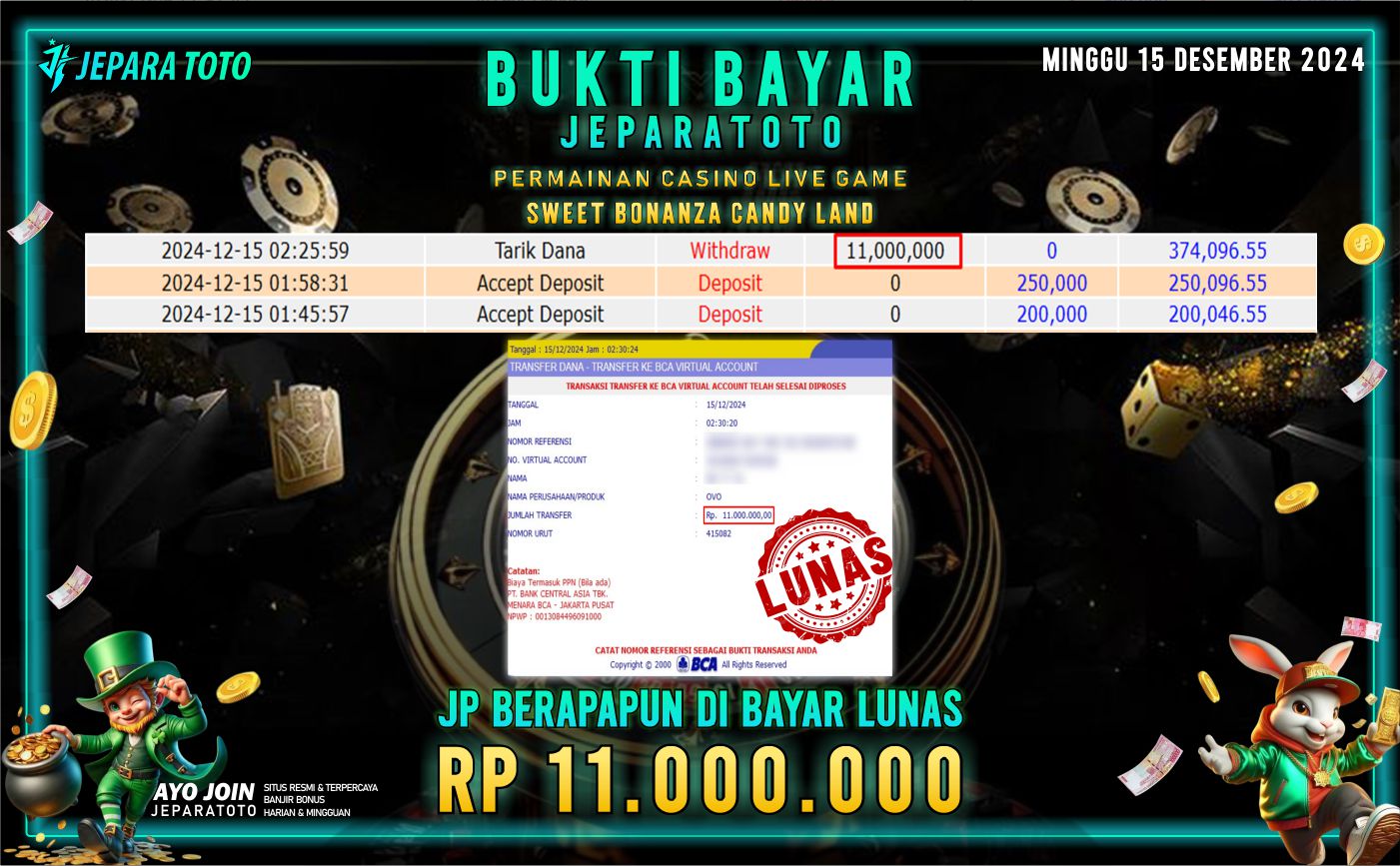 BUKTI KEMENANGAN CASINO LIVE GAME SWEET BONANZA CANDY LAND MEMBER JEPARATOTO