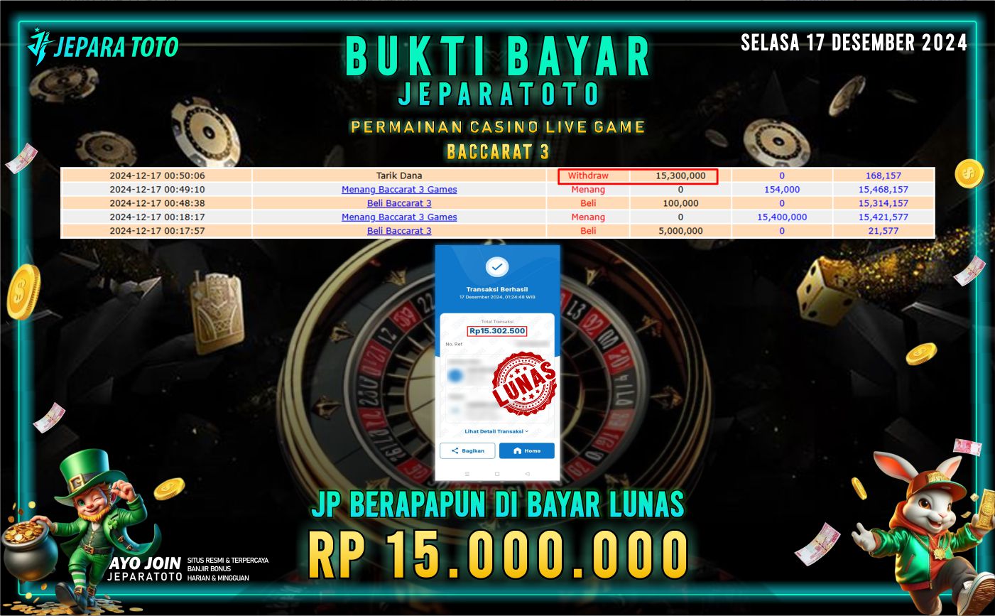 BUKTI KEMENANGAN CASINO LIVE GAME BACCARAT 3 MEMBER JEPARATOTO