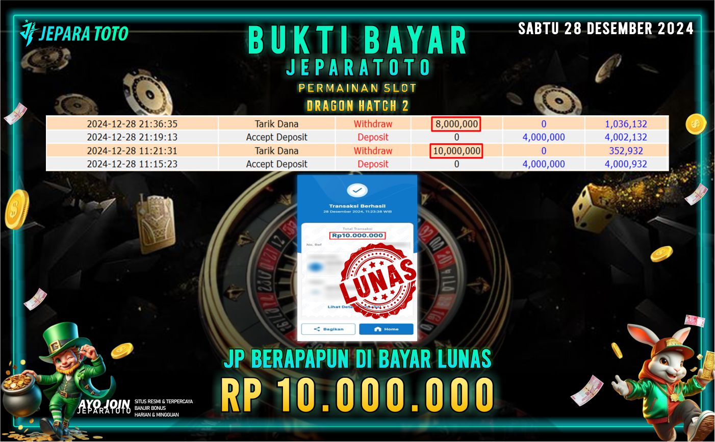 BUKTI KEMENANGAN SLOT DRAGON HATCH 2 MEMBER JEPARATOTO