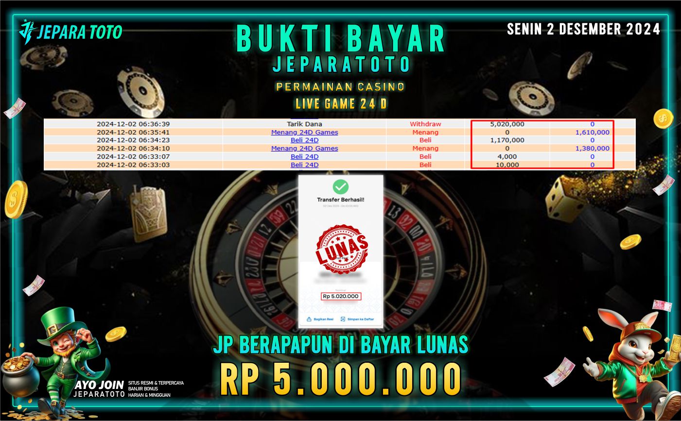 BUKTI KEMENANGAN CASINO LIVE GAME 24 D MEMBER JEPARATOTO