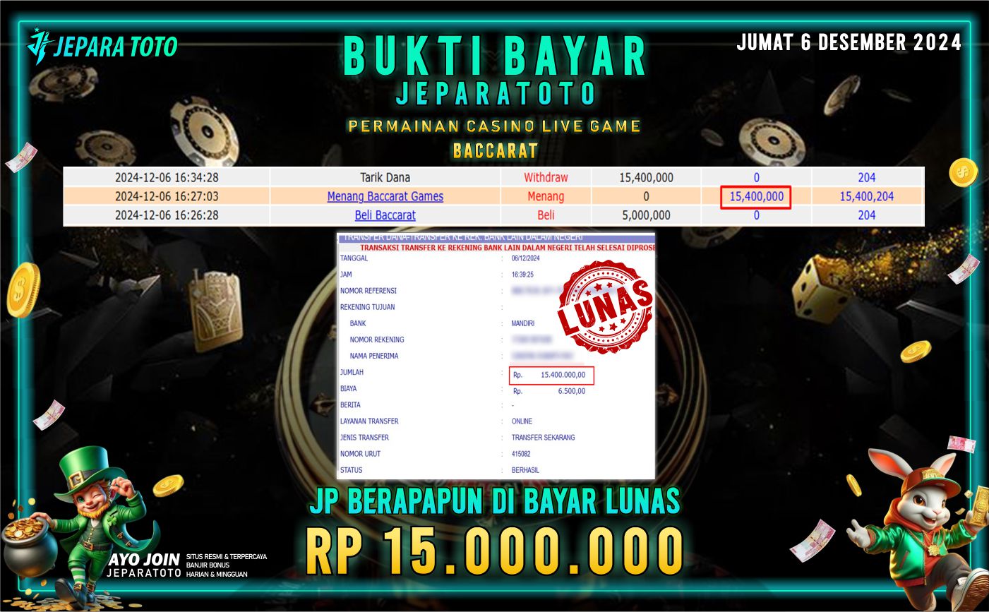 BUKTI KEMENANGAN CASINO LIVE GAME BACCARAT MEMBER JEPARATOTO