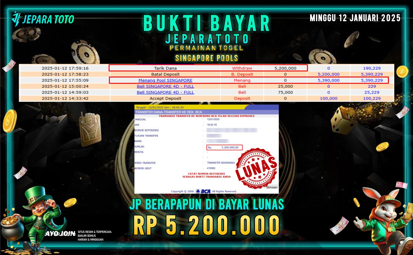 BUKTI KEMENANGAN TOGEL SINGAPORE POOLS MEMBER JEPARATOTO